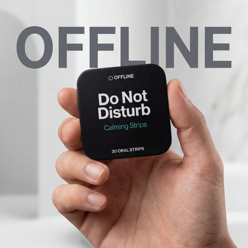Hand holding a small black device with 'Do Not Disturb' text against a blurred background